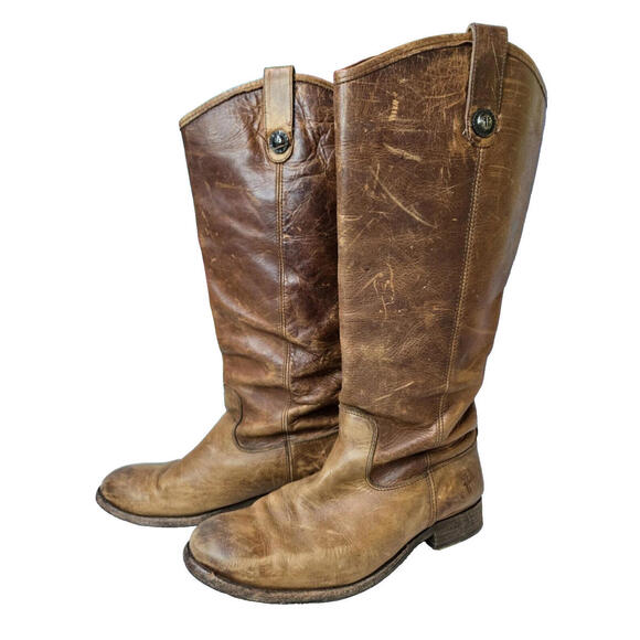 Frye Campus Melissa Cox Cognac Brown Leather Knee High Riding Boots Womens 8.5 B - Picture 1 of 14